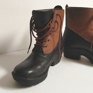 Bionica black & brown leather tie-up ankle boots 6 M